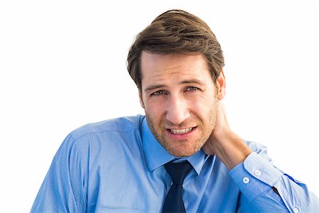 Businessman having a sore neck on white background Stock Photo - Budget Royalty-Free & Subscription, Code: 400-07930036