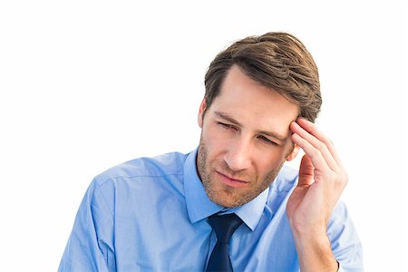 simsearch:693-03301185,k - Stressed businessman holding his head on white background Stock Photo - Budget Royalty-Free & Subscription, Code: 400-07930041