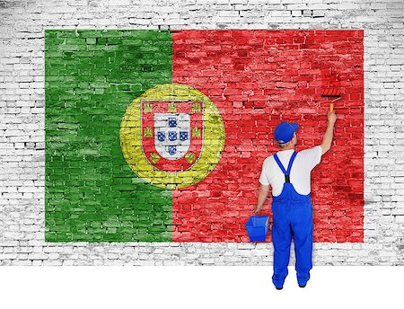 simsearch:400-08403526,k - house painter covers white brick wall with flag of Portugal Fotografie stock - Microstock e Abbonamento, Codice: 400-07932325