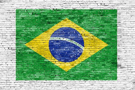 simsearch:400-08403526,k - Flag of Brazil painted on white brick wall Fotografie stock - Microstock e Abbonamento, Codice: 400-07932322