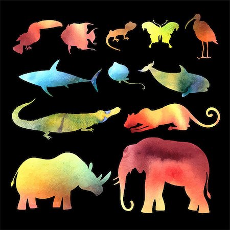 simsearch:400-07933418,k - set of vector colorful watercolor animals on a black background Photographie de stock - Aubaine LD & Abonnement, Code: 400-07932558