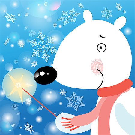 Christmas portrait of a white bear on a blue background with snowflakes Stock Photo - Budget Royalty-Free & Subscription, Code: 400-07932585