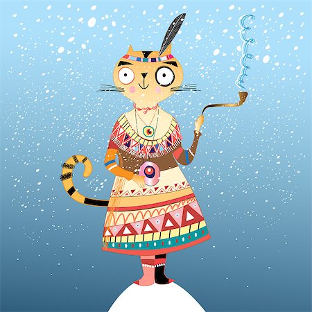 simsearch:400-07933418,k - winter card with cat Indian winter on blue background with snow Photographie de stock - Aubaine LD & Abonnement, Code: 400-07932641