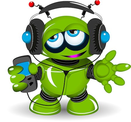 simsearch:400-04405278,k - Illustration of a green robot listen to anything Fotografie stock - Microstock e Abbonamento, Codice: 400-07932737