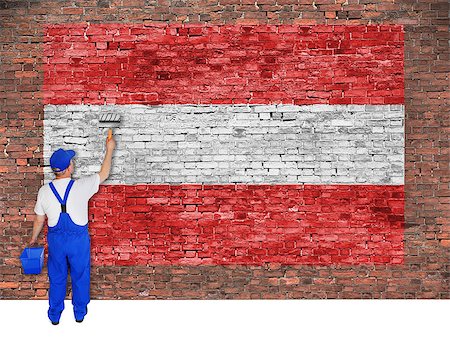 simsearch:400-07933897,k - House painter covers old brick wall with flag of Austria Fotografie stock - Microstock e Abbonamento, Codice: 400-07932786