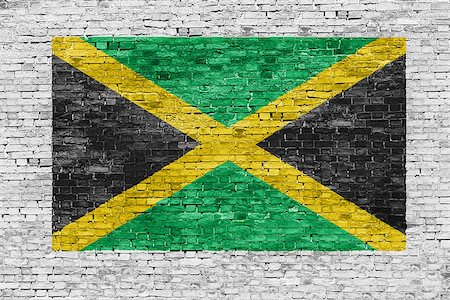 simsearch:400-07933897,k - Flag of Jamaica painted over white brick wall Fotografie stock - Microstock e Abbonamento, Codice: 400-07932807