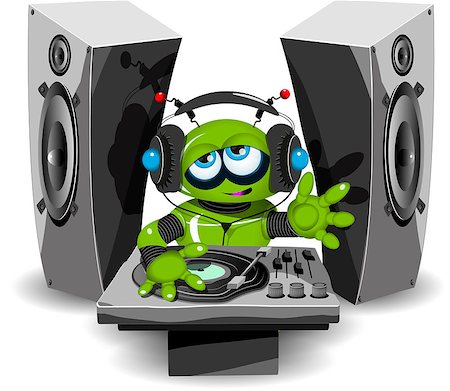 simsearch:400-04405278,k - Illustration of a cheerful green robot DJ Fotografie stock - Microstock e Abbonamento, Codice: 400-07932818