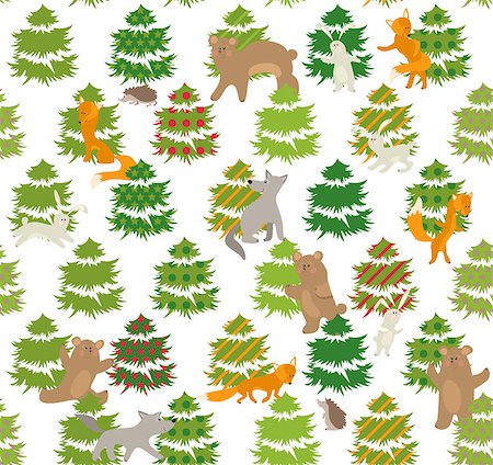 people with forest background - Seamless green pattern with winter trees and forest animals Foto de stock - Super Valor sin royalties y Suscripción, Código: 400-07933061