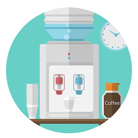 simsearch:400-08193402,k - Gray water cooler, jar with coffee and stack of disposable plastic cups. Flat vector icon on white background Stock Photo - Budget Royalty-Free & Subscription, Code: 400-07933125
