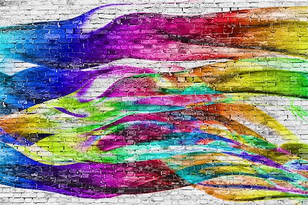 simsearch:400-07933897,k - abstract colorful painting over white brick wall Fotografie stock - Microstock e Abbonamento, Codice: 400-07933136