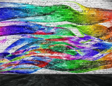 simsearch:400-07933897,k - abstract colorful painting with foreground over white brick wall Fotografie stock - Microstock e Abbonamento, Codice: 400-07933138