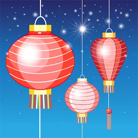 New graphics Chinese lanterns on a blue background Foto de stock - Super Valor sin royalties y Suscripción, Código: 400-07933169