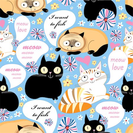 simsearch:400-07933418,k - seamless pattern of funny cats on a floral background Photographie de stock - Aubaine LD & Abonnement, Code: 400-07933187