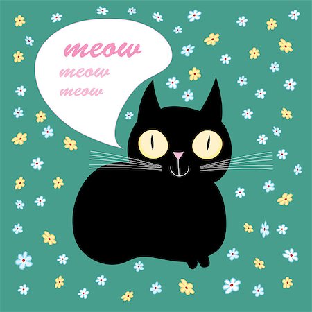 simsearch:400-07933418,k - funny black cat on a floral background Photographie de stock - Aubaine LD & Abonnement, Code: 400-07933182