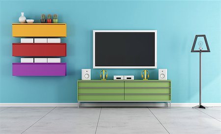 simsearch:400-06396170,k - Colorful Living Room with Tv - 3D Rendering Photographie de stock - Aubaine LD & Abonnement, Code: 400-07933216