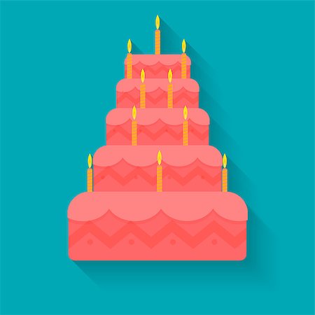 Vector illustration of cake for birthday in style flat Stock Photo - Budget Royalty-Free & Subscription, Code: 400-07933327