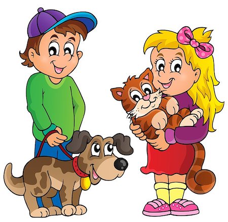 simsearch:400-06127601,k - Children with pets theme 1 - eps10 vector illustration. Photographie de stock - Aubaine LD & Abonnement, Code: 400-07933345