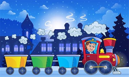 Winter town with train - eps10 vector illustration. Stock Photo - Budget Royalty-Free & Subscription, Code: 400-07933381