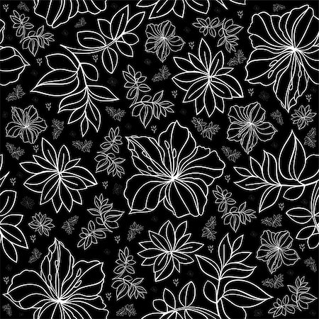 simsearch:400-08198402,k - Illustration of seamless  floral pattern in black and white colors Foto de stock - Super Valor sin royalties y Suscripción, Código: 400-07933405