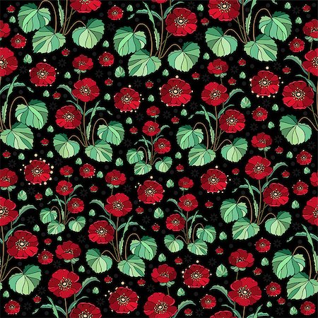 simsearch:400-07558492,k - Illustration of seamless floral background in red and green colours Stock Photo - Budget Royalty-Free & Subscription, Code: 400-07933406