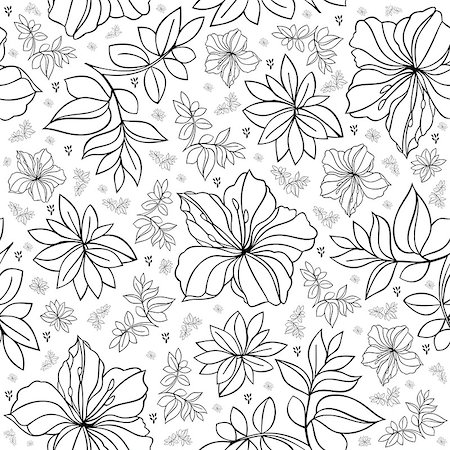 simsearch:400-08198402,k - Illustration of seamless  floral pattern in black and white colors Foto de stock - Super Valor sin royalties y Suscripción, Código: 400-07933408