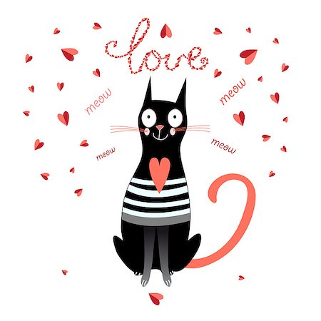 simsearch:400-07933418,k - graphic in love funny cat on a white background with hearts Photographie de stock - Aubaine LD & Abonnement, Code: 400-07933418