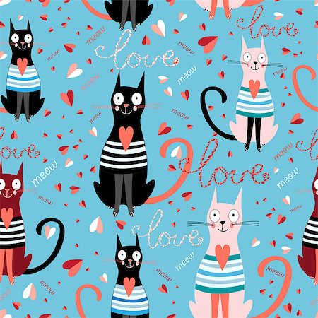 simsearch:400-07932621,k - graphic pattern in love funny cats on a blue background with hearts Foto de stock - Royalty-Free Super Valor e Assinatura, Número: 400-07933419