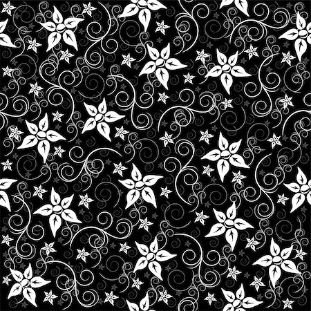 simsearch:400-08198402,k - Illustration of seamless floral pattern in black and white colours Foto de stock - Super Valor sin royalties y Suscripción, Código: 400-07933410