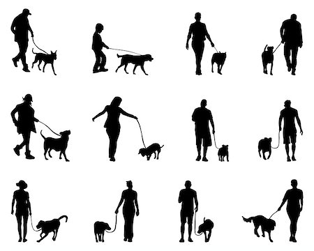 Black silhouettes  of people and dogs, vector Stock Photo - Budget Royalty-Free & Subscription, Code: 400-07933584