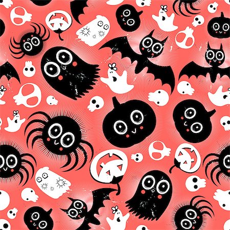 simsearch:400-06881290,k - bright graphic pattern Halloween monsters on a red background Stockbilder - Microstock & Abonnement, Bildnummer: 400-07933596