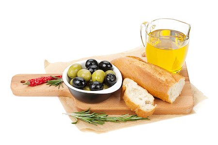 simsearch:400-07219392,k - Italian food appetizer of olives, bread and spices. Isolated on white background Stock Photo - Budget Royalty-Free & Subscription, Code: 400-07933728