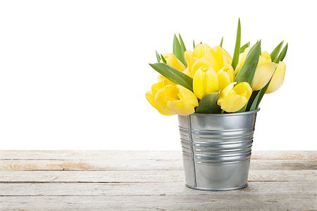 simsearch:400-07179442,k - Fresh yellow tulips bouquet over wooden table. Isolated on white background Stock Photo - Budget Royalty-Free & Subscription, Code: 400-07933850