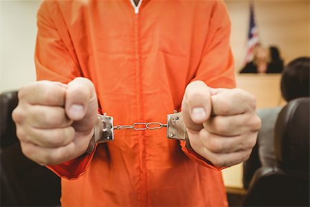 Prisoner in handcuffs clenching fists in the court room Stock Photo - Budget Royalty-Free & Subscription, Code: 400-07941022