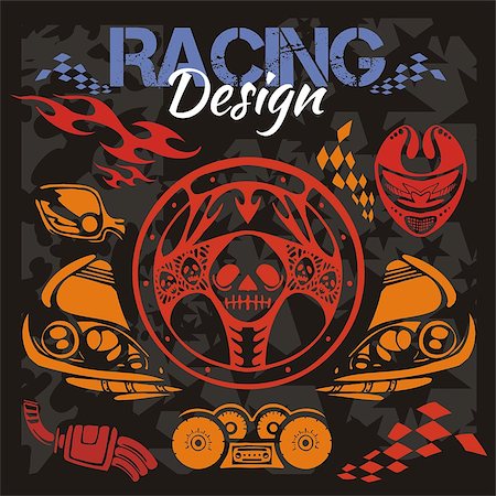 Vintage race car for printing. Retro street racing vector set. Stock Photo - Budget Royalty-Free & Subscription, Code: 400-07954148