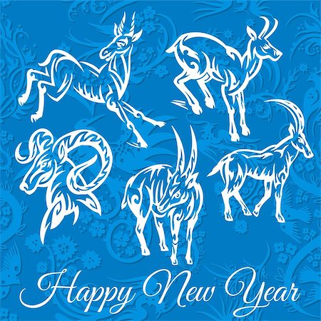 Goats in tribal style. 2015 new year. Vector illustration Stock Photo - Budget Royalty-Free & Subscription, Code: 400-07954153