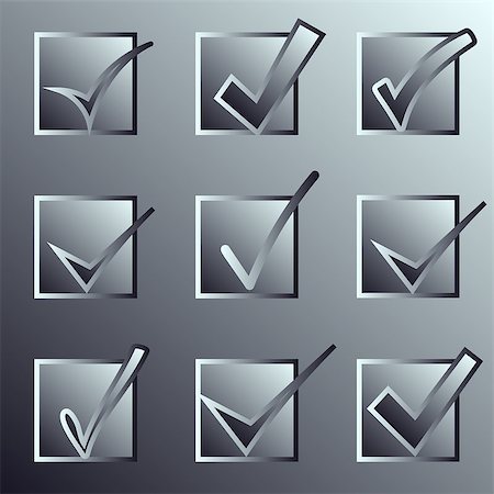 Vector confirm icons set. Yes icon. Check Mark icon.  Metallic checkboxes. Foto de stock - Super Valor sin royalties y Suscripción, Código: 400-07954578