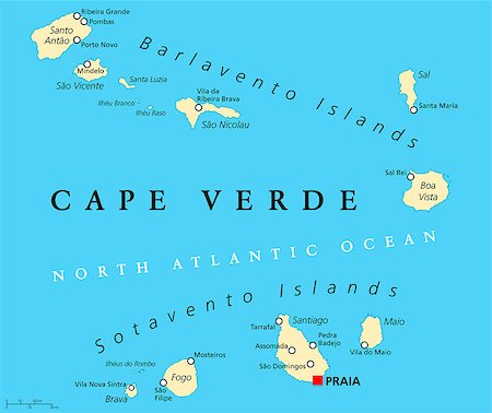 santiago island - Cape Verde Political Map with capital Praia and important cities. English labeling and scaling. Illustration. Foto de stock - Super Valor sin royalties y Suscripción, Código: 400-07954589