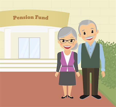 elderly characters - Happy grandparents standing near pension fund. Vector illustration Stock Photo - Budget Royalty-Free & Subscription, Code: 400-07954636