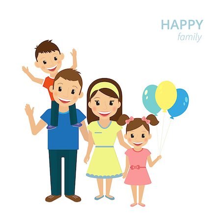 father cartoon - Vector illustration of happy family. Smiling dad, mom and two kids isolated on white Photographie de stock - Aubaine LD & Abonnement, Code: 400-07954633