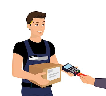 Delivery service man and payment by credit card Stock Photo - Budget Royalty-Free & Subscription, Code: 400-07954643