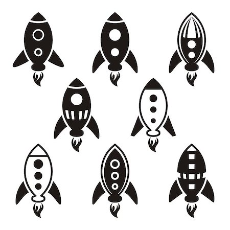 Black vector rocket icons collection on white background Stock Photo - Budget Royalty-Free & Subscription, Code: 400-07954719