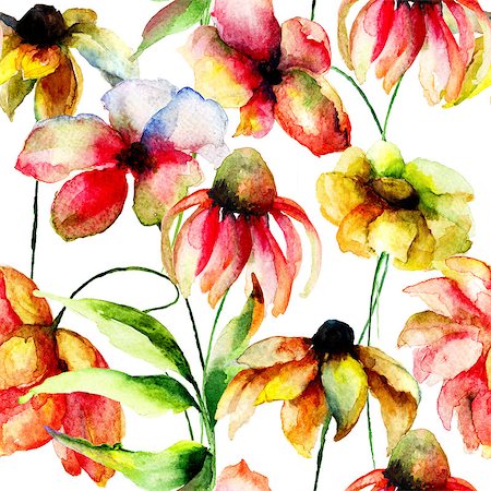 simsearch:400-08043408,k - Watercolor illustration of wild flowers, seamless patern Stock Photo - Budget Royalty-Free & Subscription, Code: 400-07954805
