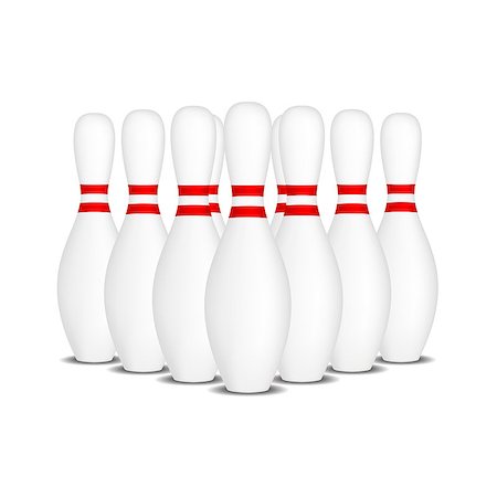 Bowling pins with red stripes standing in formation on white background Stock Photo - Budget Royalty-Free & Subscription, Code: 400-07954824