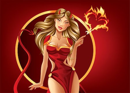 fire tail illustration - Attractive blonde woman with horns and tail making a heart out of flames Stock Photo - Budget Royalty-Free & Subscription, Code: 400-07955001