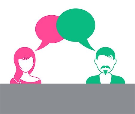 Man and woman with speech bubbles discussion symbol Stock Photo - Budget Royalty-Free & Subscription, Code: 400-07955022