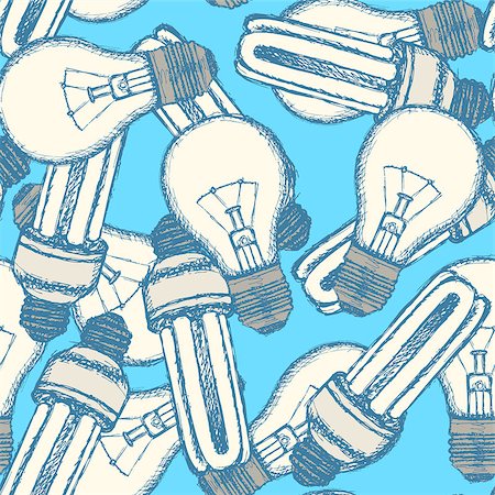 draw light bulb - Sketch light bulbs in vintage style, vector seamless pattern Stock Photo - Budget Royalty-Free & Subscription, Code: 400-07955042