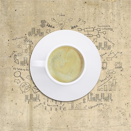 Business strategy infographics option drawn around coffee cup, on smooth stone surface, top view Stock Photo - Budget Royalty-Free & Subscription, Code: 400-07955106