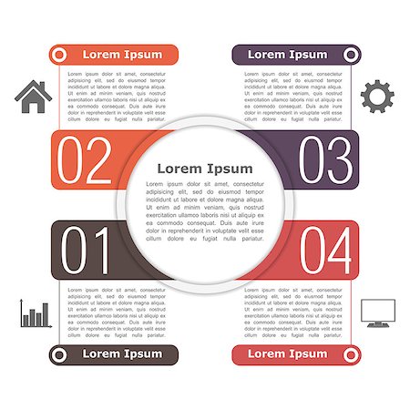 simsearch:400-08223890,k - Circle infographics template with four elements, icons and text, vector eps10 illustration Fotografie stock - Microstock e Abbonamento, Codice: 400-07955250