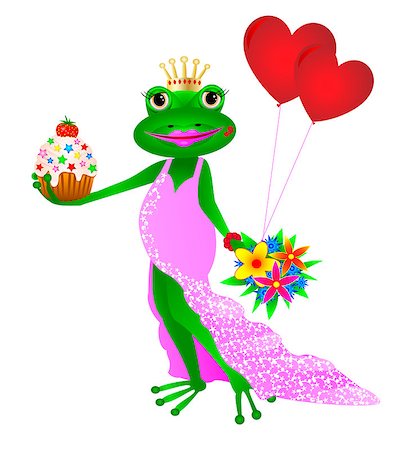 diadème - Frog in a pink dress with flowers, balloons and cake in her hands. Stock Photo - Budget Royalty-Free & Subscription, Code: 400-07955272
