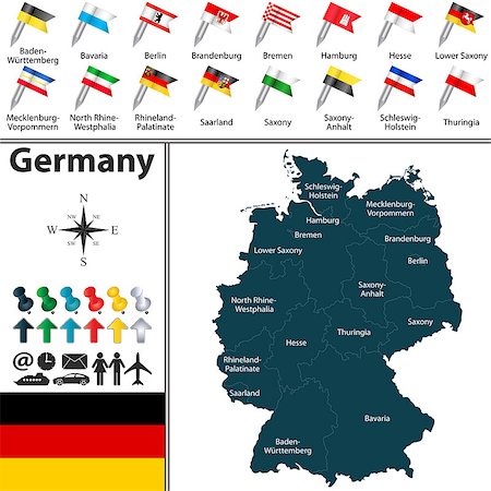 Vector map of Germany with regions and flags Stock Photo - Budget Royalty-Free & Subscription, Code: 400-07955318